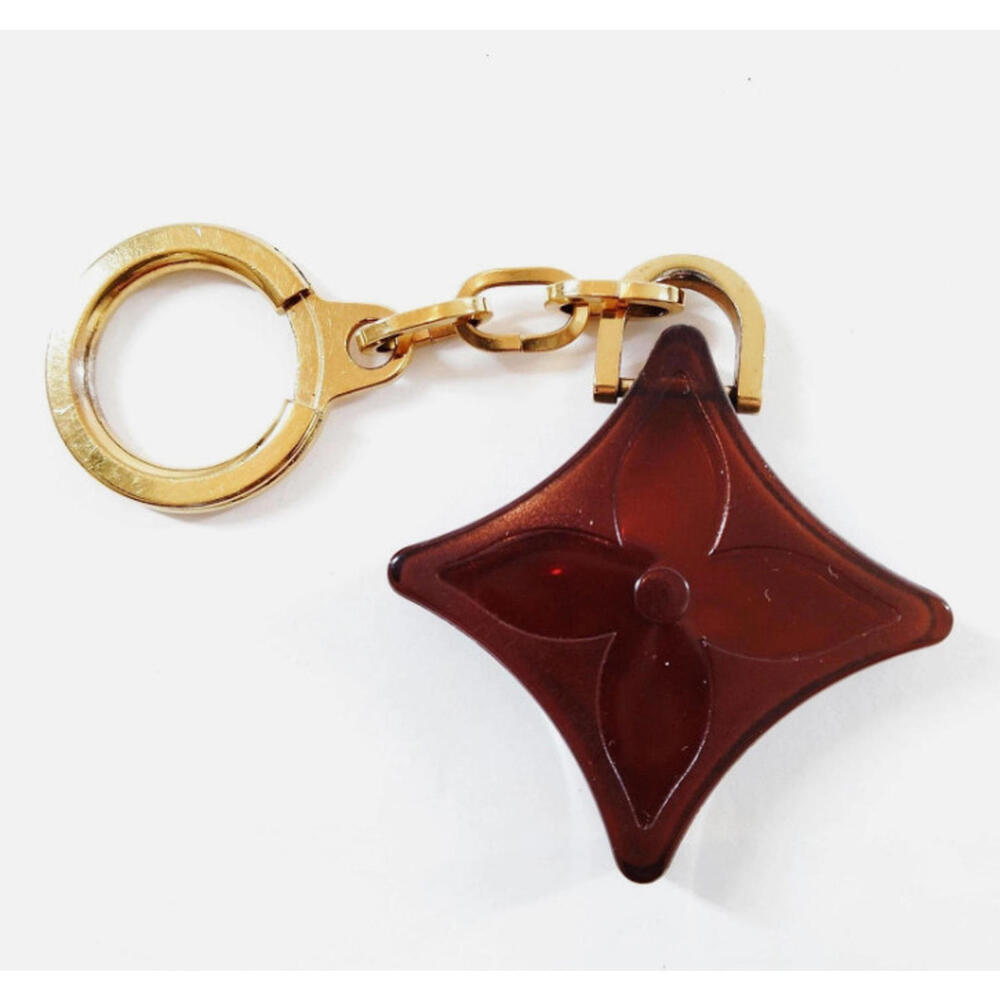 Louis Vuitton Monogram Flower Key chain Bag Charm Brown Gold Ring Fleur LV